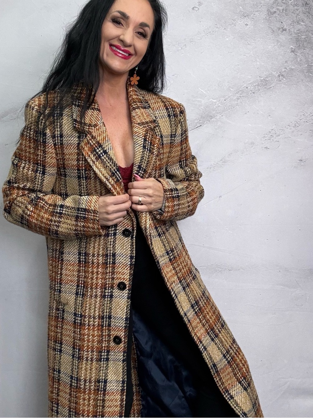 Zara Tan & Brown Plaid Long Trench Coat